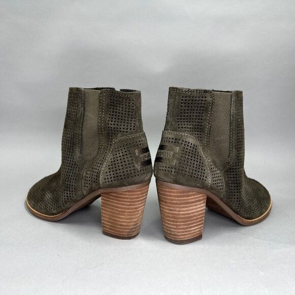 Toms Ankle Boots Women's Size 5.5 Forest Green Perforated Suede Heeled Booties - Picture 6 of 11